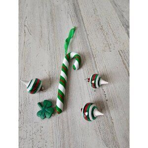 Vintage candy cane clover St Patrick's Day glass‎ teardrop ornament set